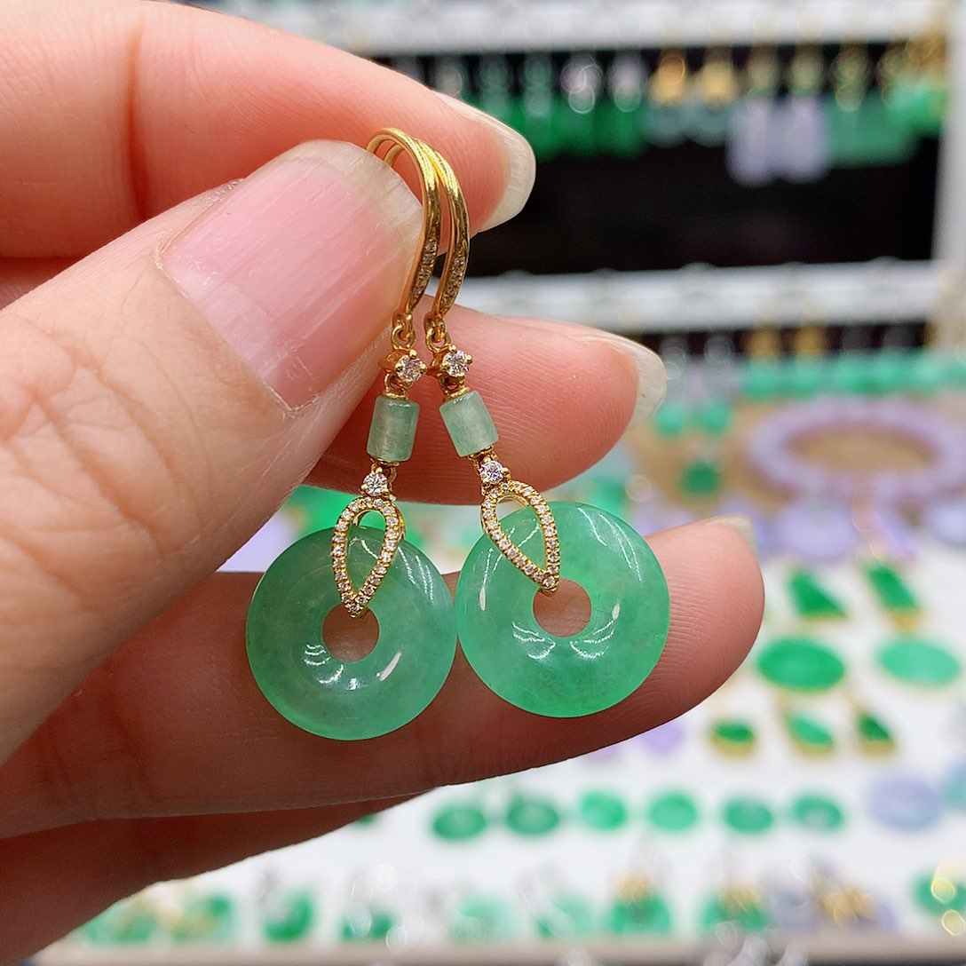 翡翠耳饰18K金镶嵌P*的