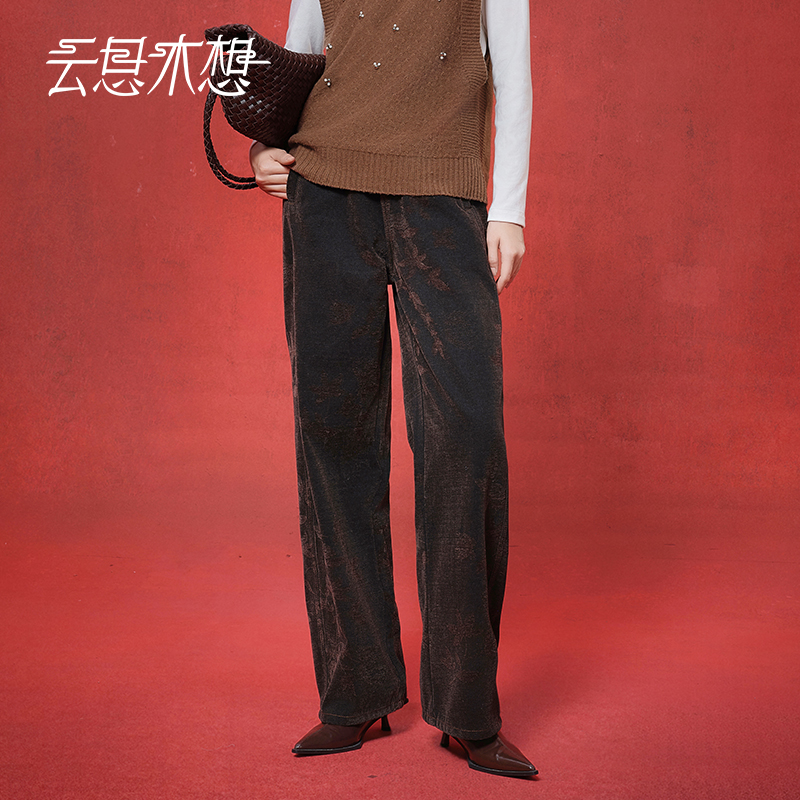 Ysimo-X云思木想 暖云生花 秋冬新款莱赛尔直筒松紧腰牛仔裤14195