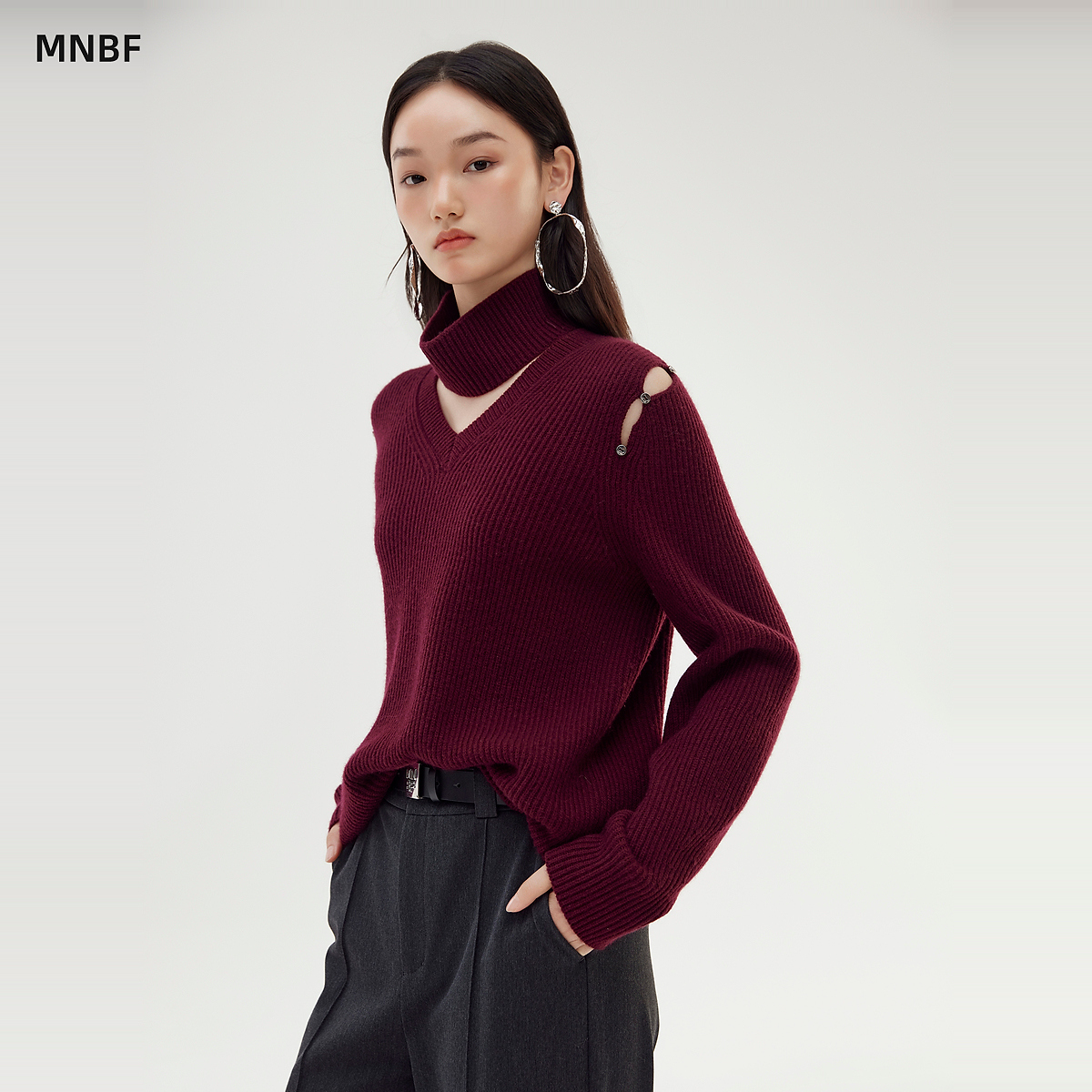 【白姐专属】冬季宽松针织v领套头毛织MFCM143078