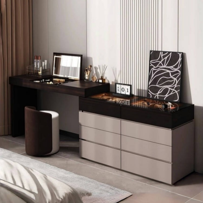 焱域2025新款斗柜梳妆台一体卧室家用可伸缩多功能收纳化妆桌高端