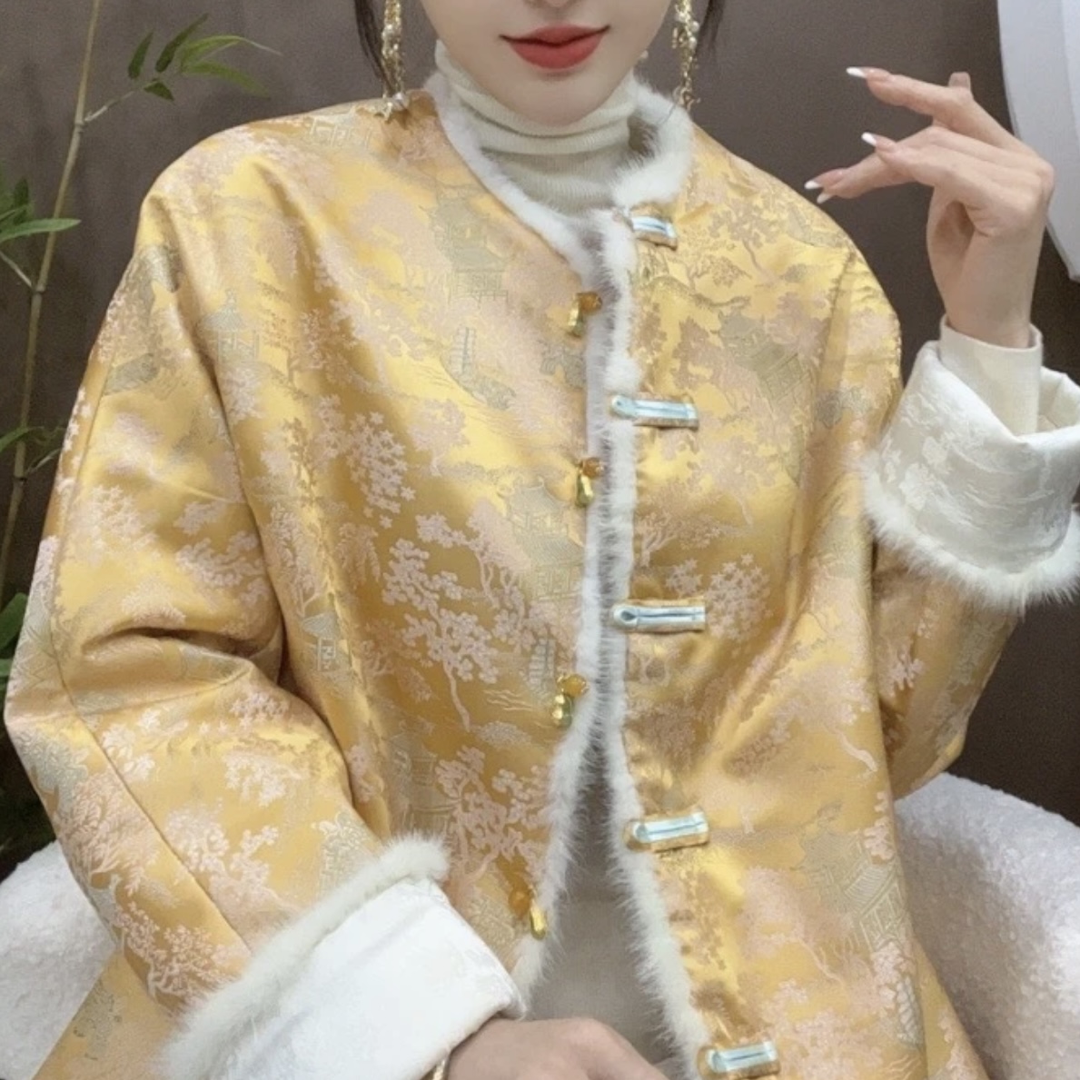 （8831）新中式国风冬季新款提花加棉上衣