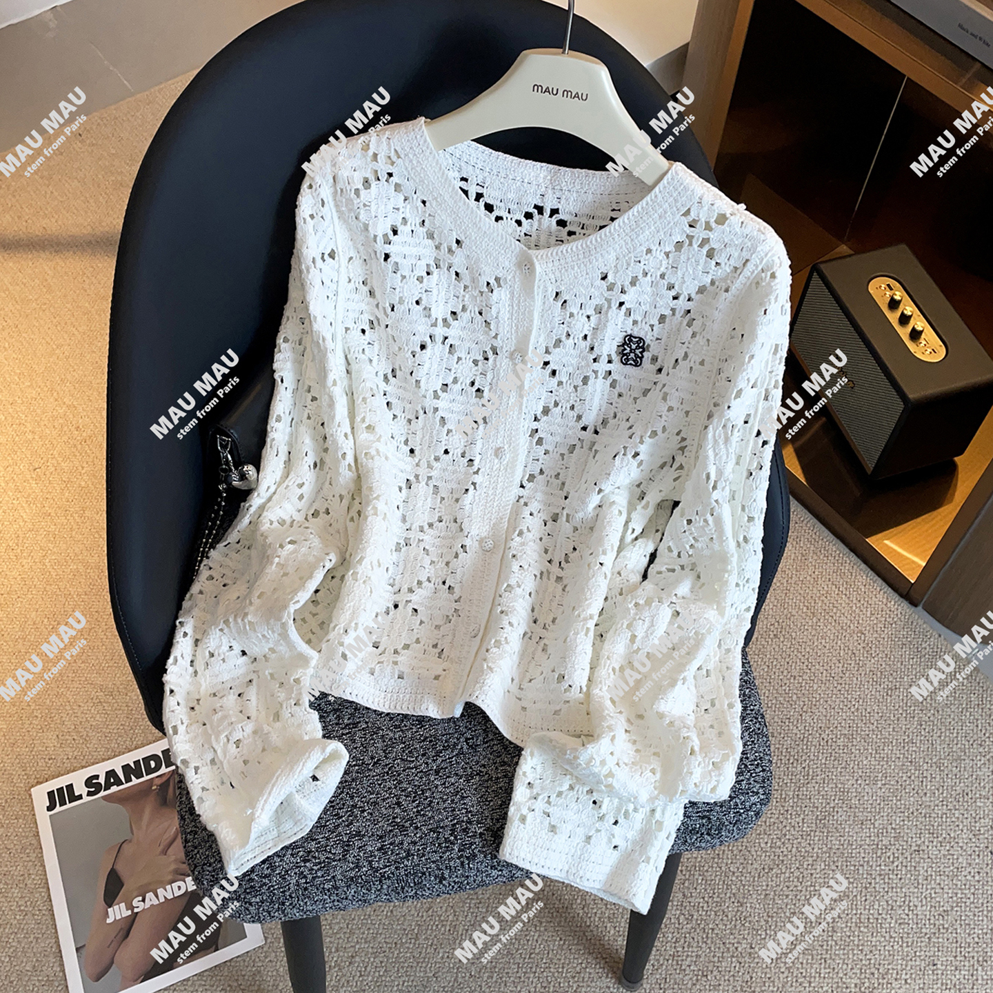 轻奢高端2025秋季洋气法式温柔风钩花镂空针织开衫上衣女DY8306