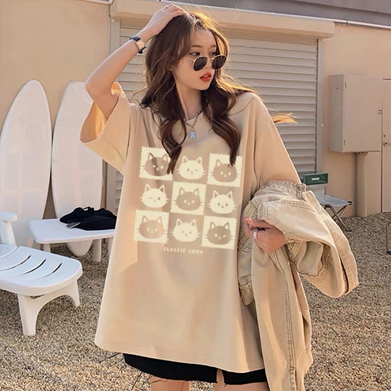 5372 GZ150复古T恤女夏季新款ins潮牌宽松小众趣味印花短袖上衣