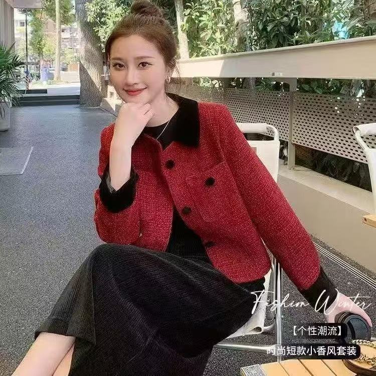 小香风秋季薄款长袖法式女短外套套装开衫潮流短款