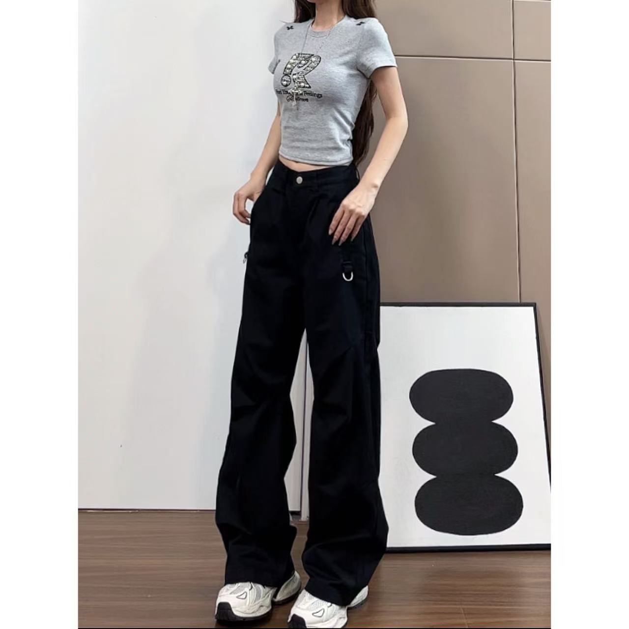 【松弛格调】美式街头机能工装裤女夏季辣妹显瘦百搭拖地裤-K3100