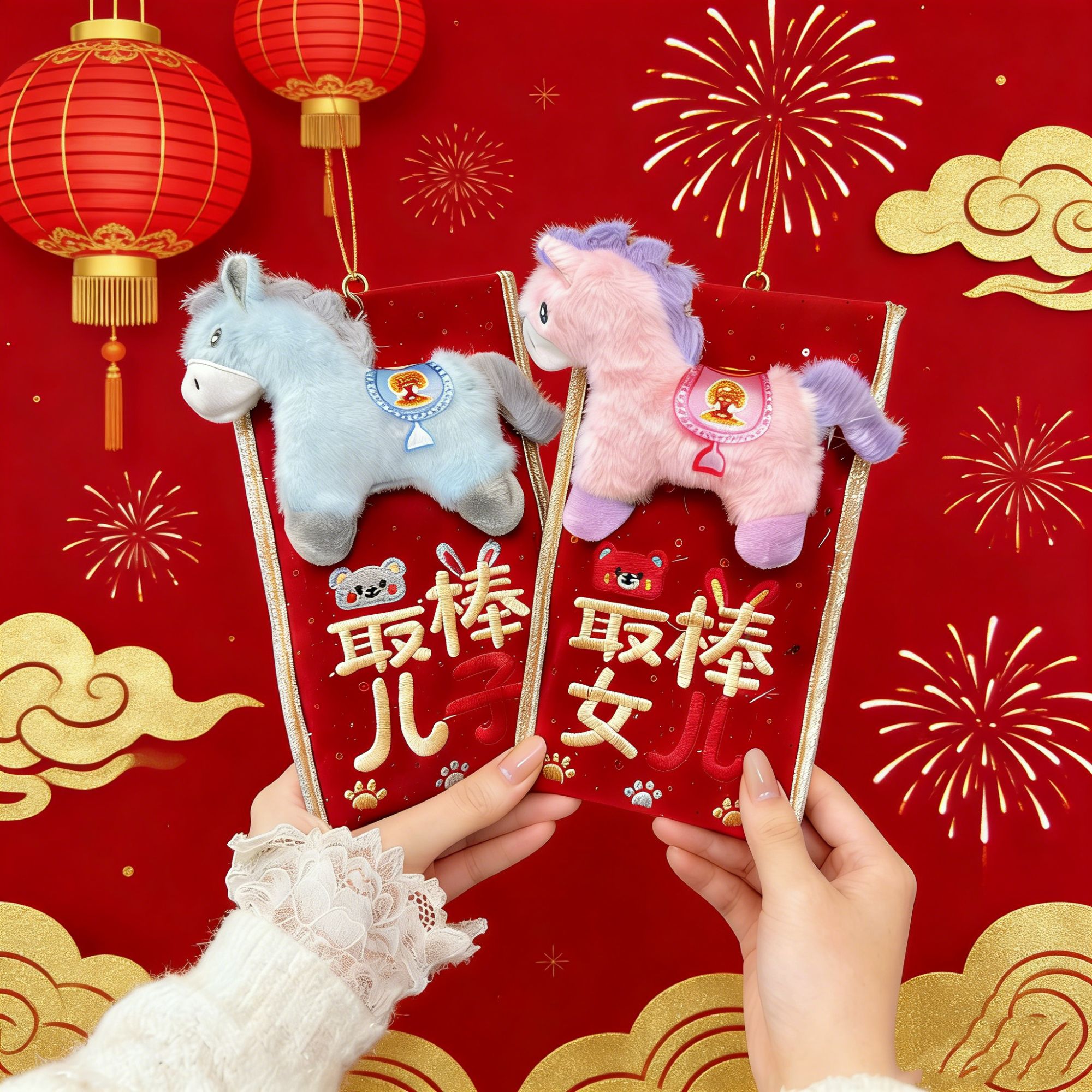 2026新款立体刺绣马年卡通可爱风格春节压岁钱红包