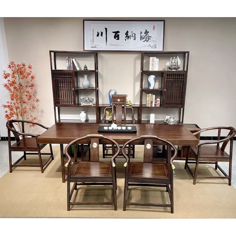 乌金木整板实木办公室实木大板实木茶桌新中式茶桌大板茶台