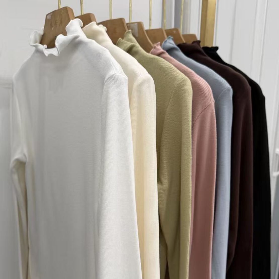 衣号店 冬款半高领亲肤双面绒木耳边打底衫