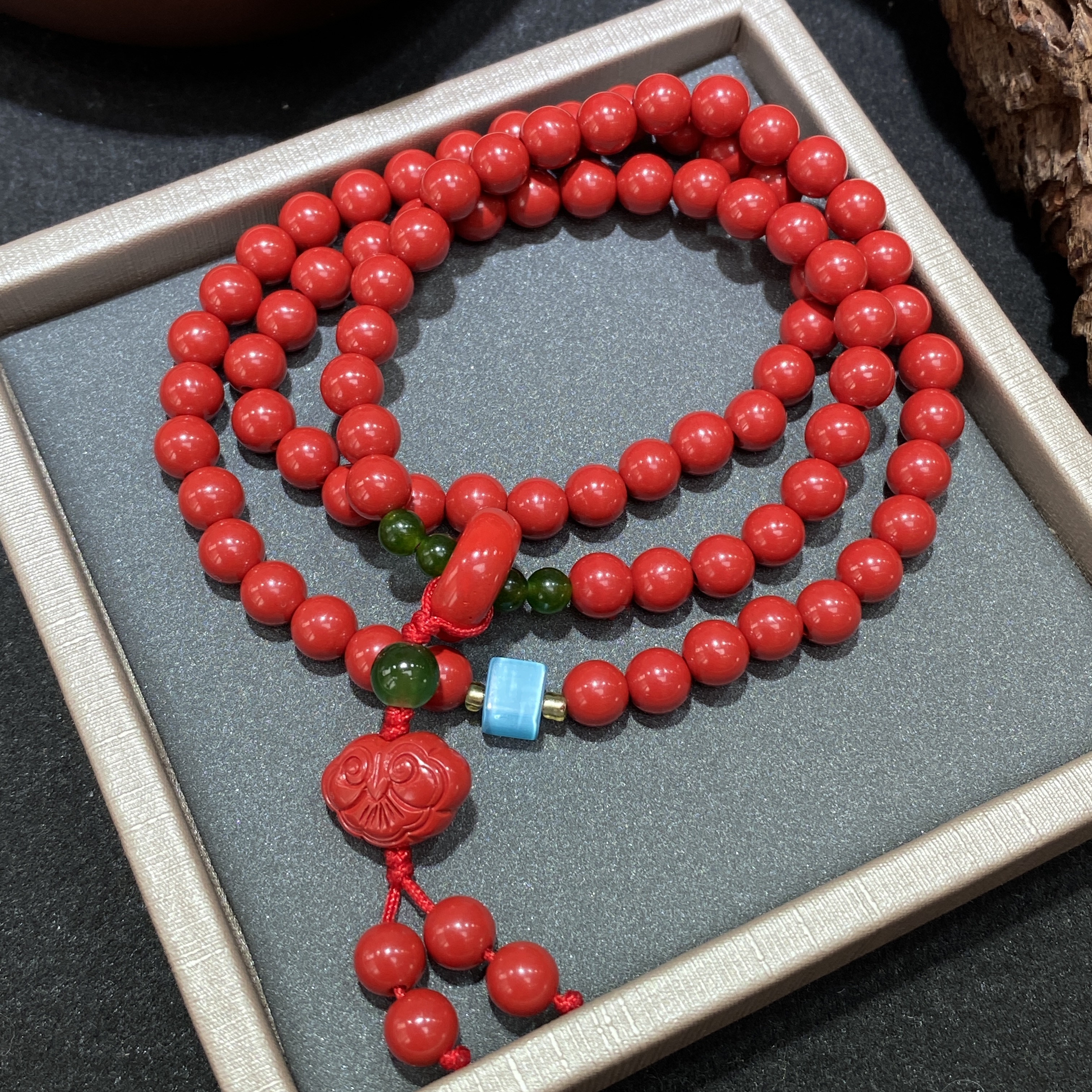 含辰砂工艺品天然朱砂祥云吊坠设计绕手多圈女款精致美观手链