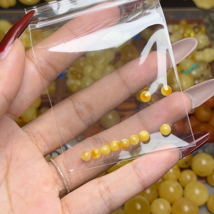 开***秒蜜蜡未镶嵌珠宝奇石鸡油黄小米珠散珠微微瑕