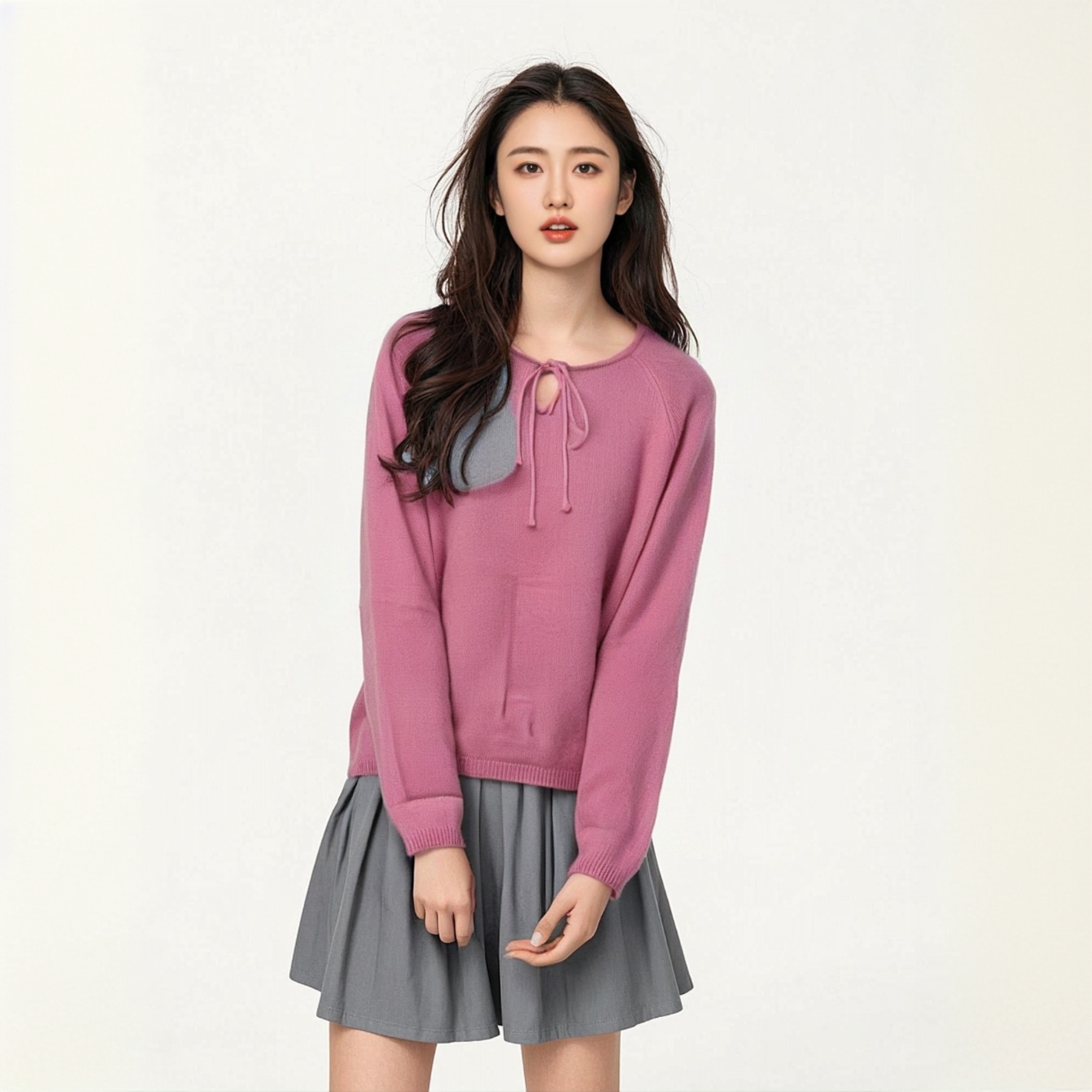 针织落肩袖冬季剪刀领常规毛针织衫毛衫女装毛衣时尚