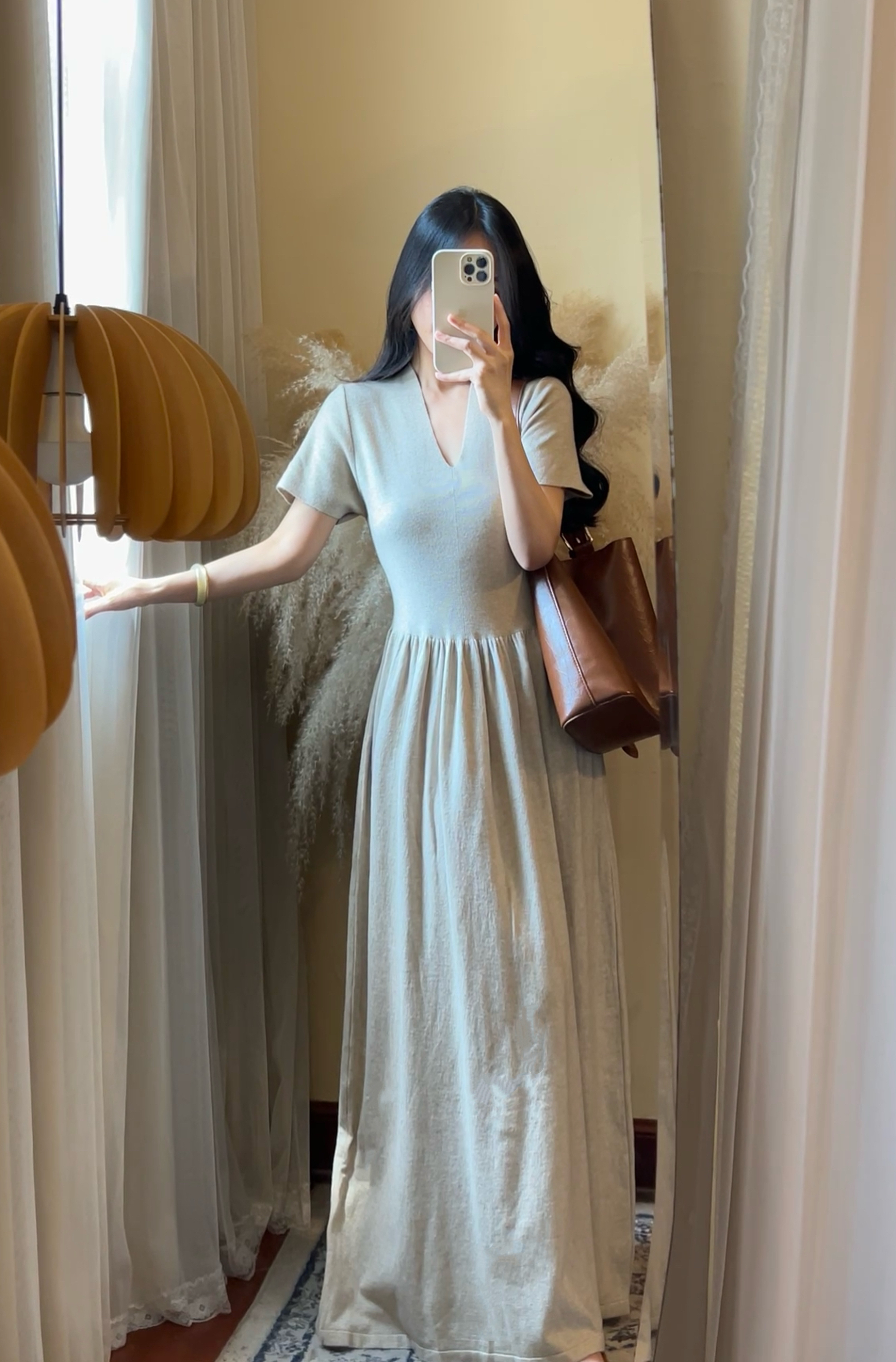 【ROUROU】秋日约定｜气质通勤高腰修身显瘦A字大裙摆针织短袖连衣裙