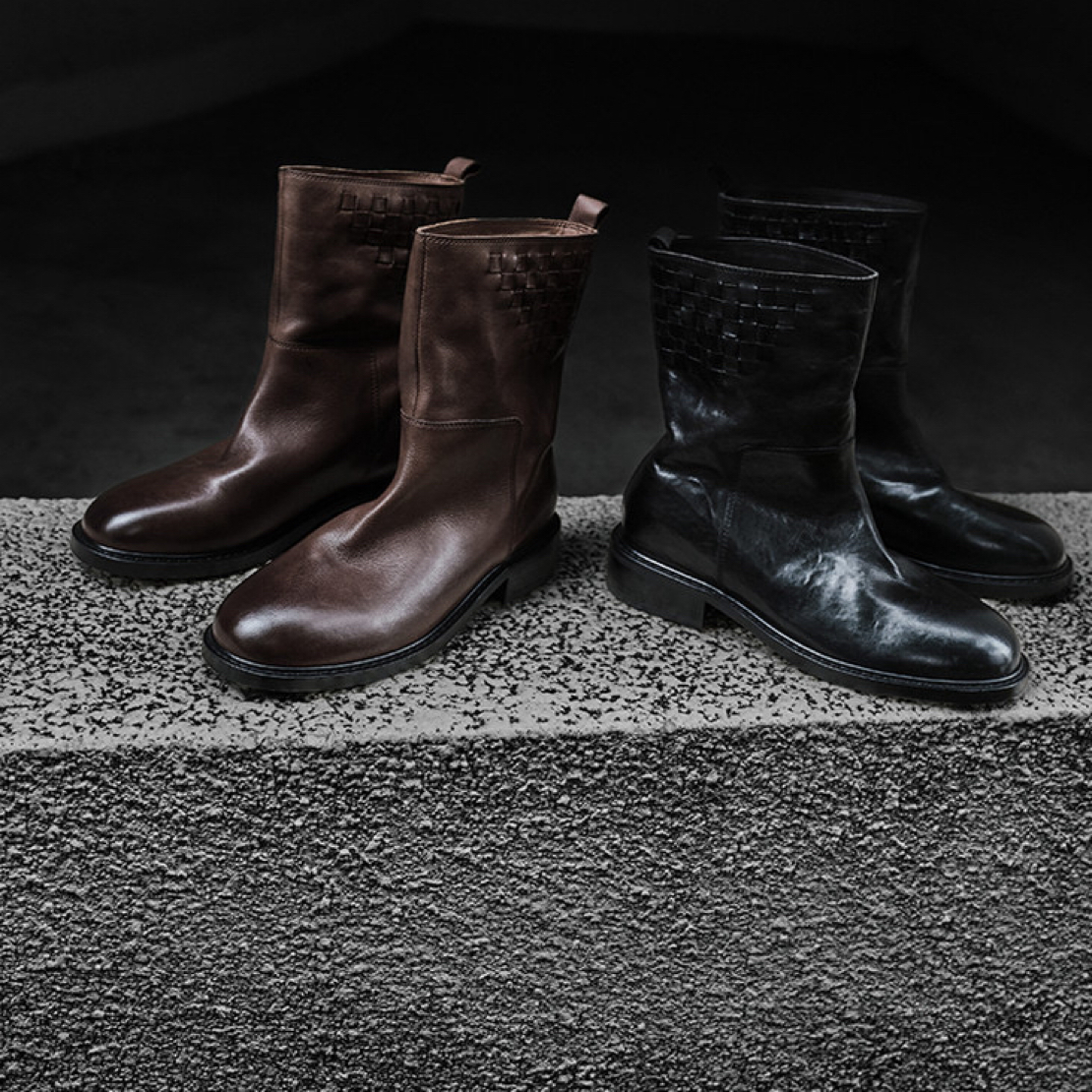 Seven maomao秋冬高品质水洗马皮短靴复古做旧编制懒人鞋一脚蹬鞋