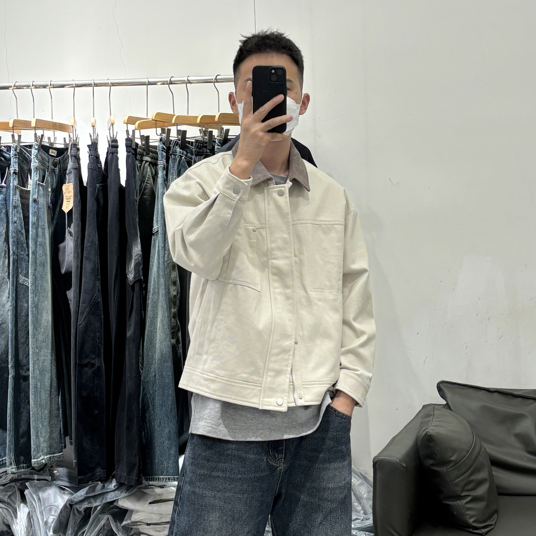 男士秋季新款高品质领口拼接翻领巴恩凤外套646