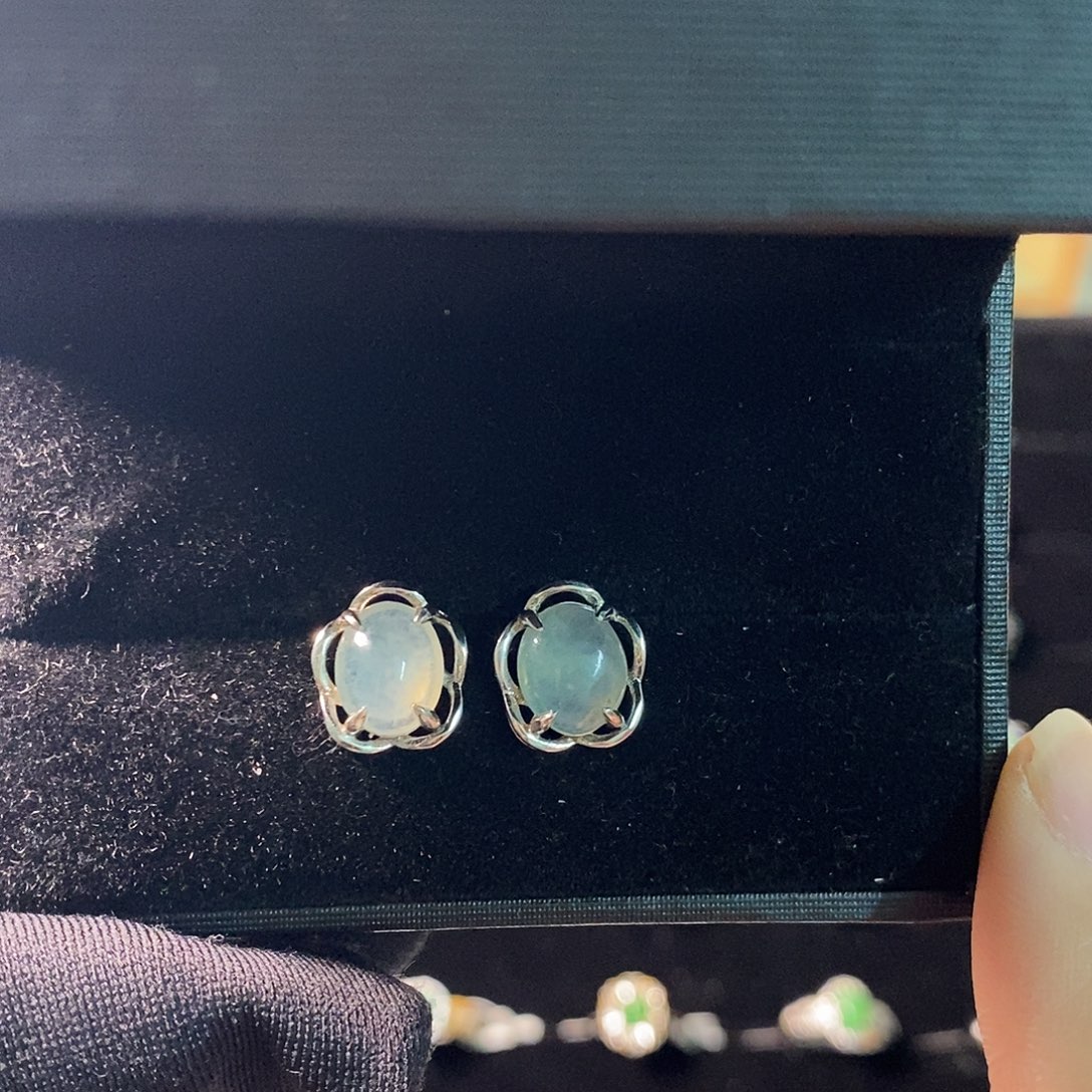 翡翠银S925镶嵌耳饰