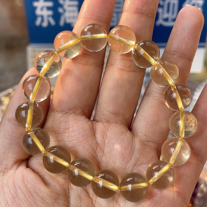 水晶手串未镶嵌纯净体黄水晶双A
