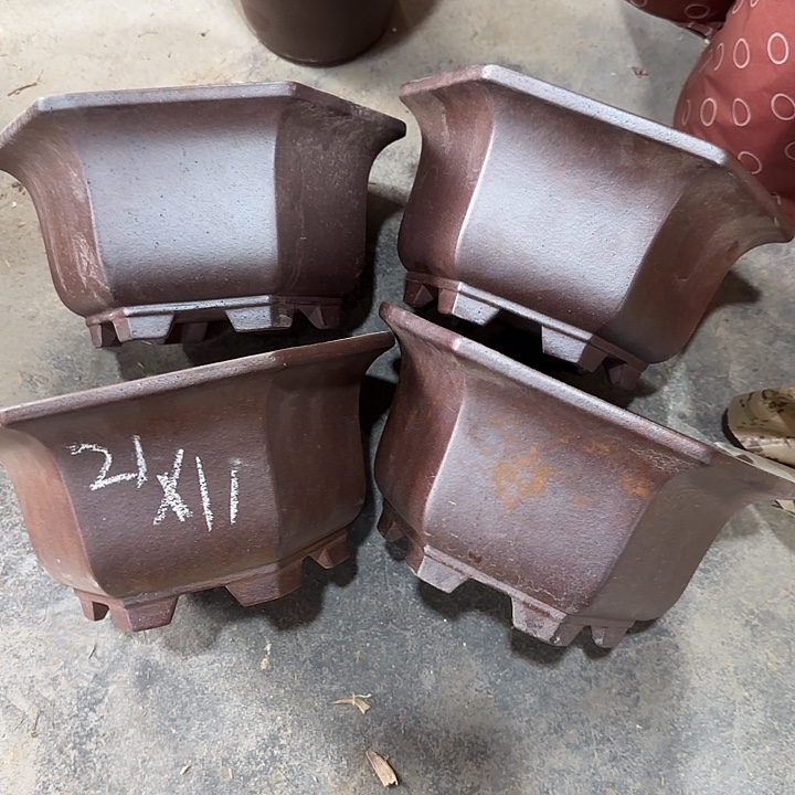 21×11四只手工柴烧六角盆特价