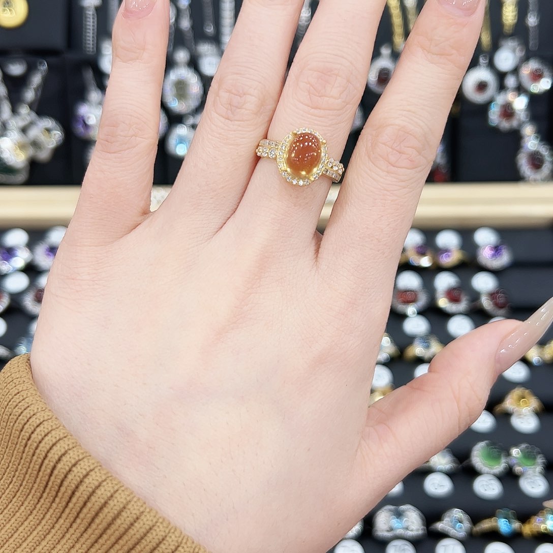 黄晶戒指银S925镶嵌戒指