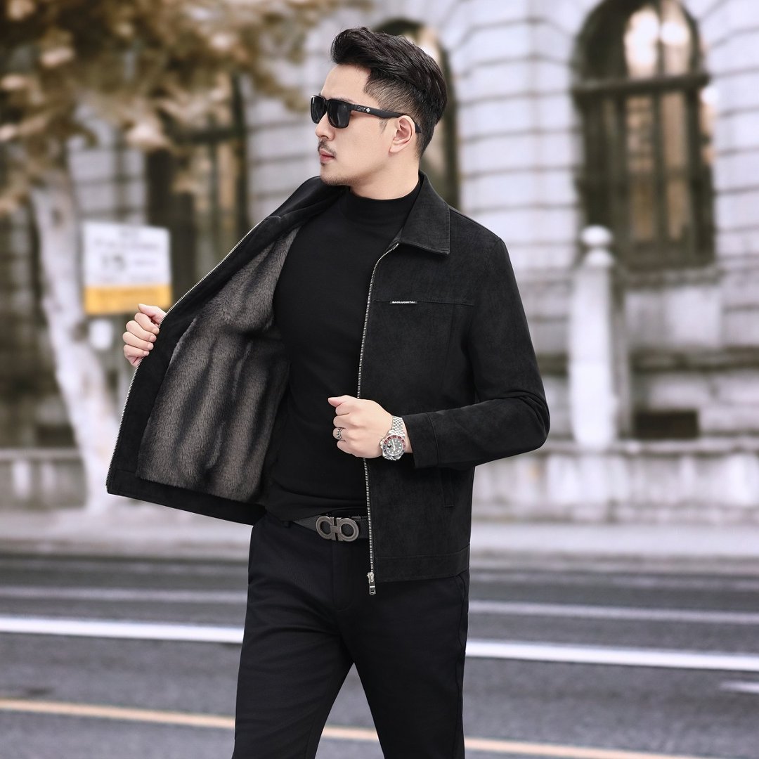 2025新款男士皮夹克短款时尚皮衣秋冬加绒厚款翻领外套休闲修身