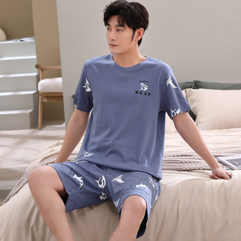 睡衣男夏季纯棉短袖全棉夏天大码薄款2024年新款休闲款家居服套装