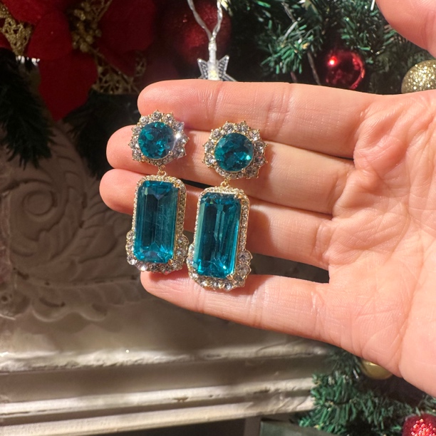 铜合金琉璃耳饰 重工（精工系列）小众蓝色海洋冰糖耳饰