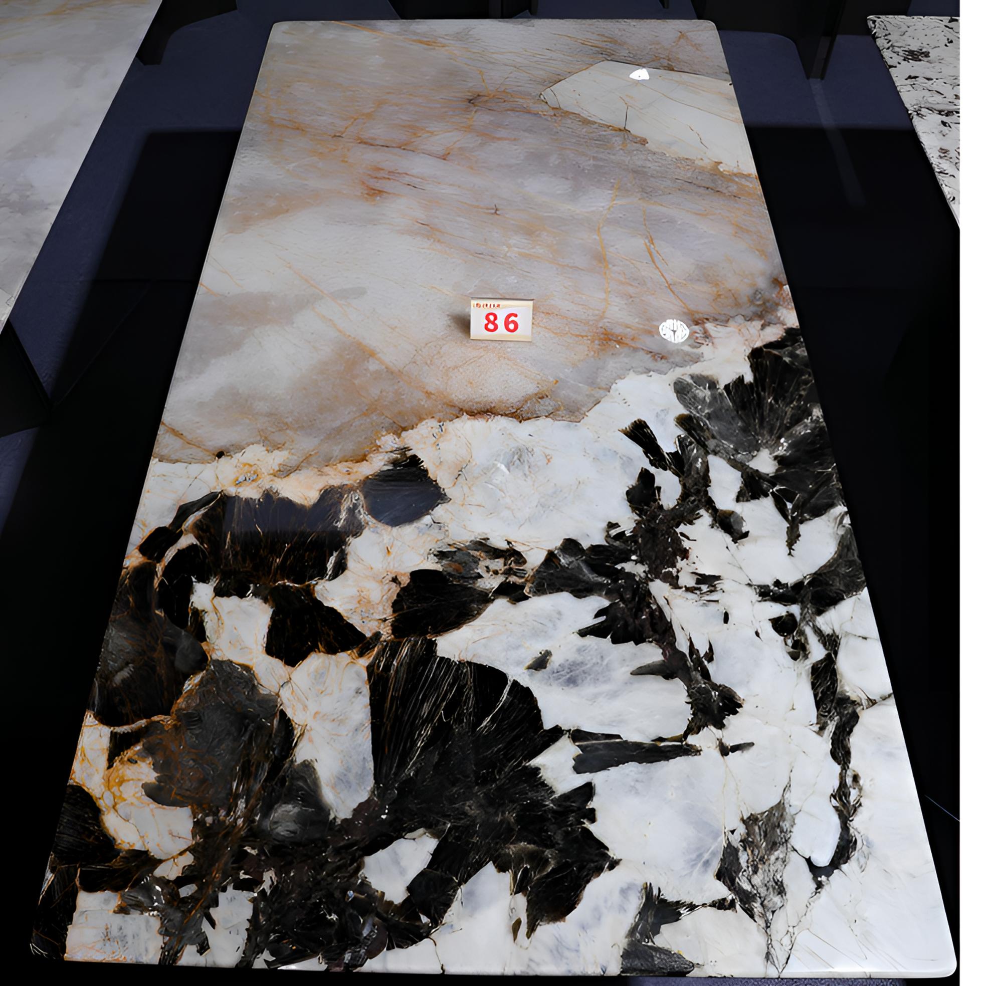 巴西进口黑金潘多拉大理石餐桌天然奢石意式极简轻奢风奢石餐桌