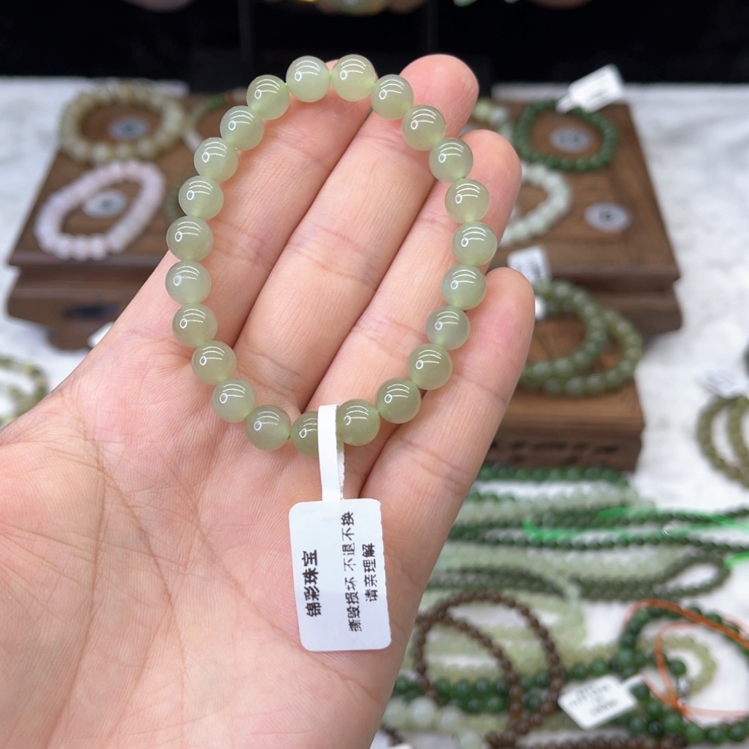 和田玉手串未镶嵌扬*_高冰晴水卡8