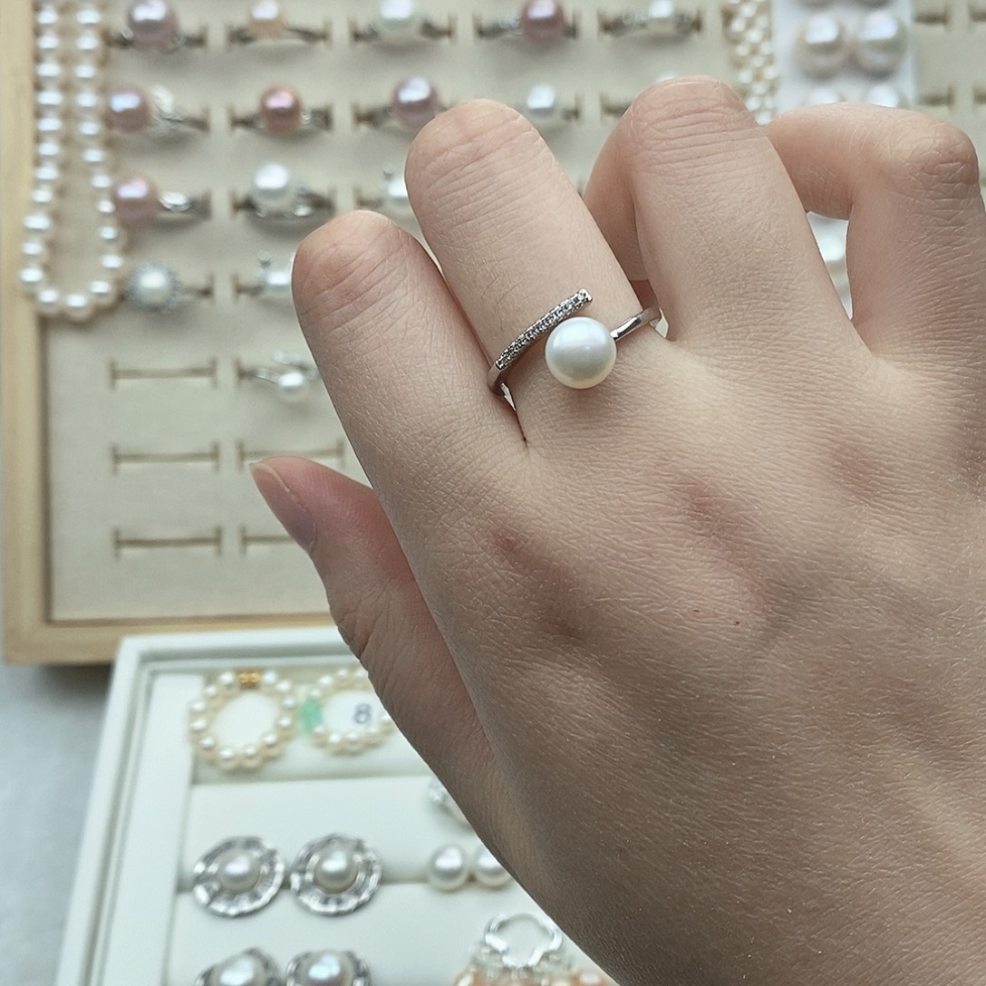 萱***麻淡水珍珠戒指银S925镶嵌