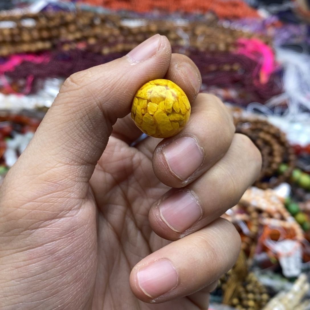 未镶嵌玛瑙/玉髓珠宝半成品一个16mm黄朱s大闪圆珠