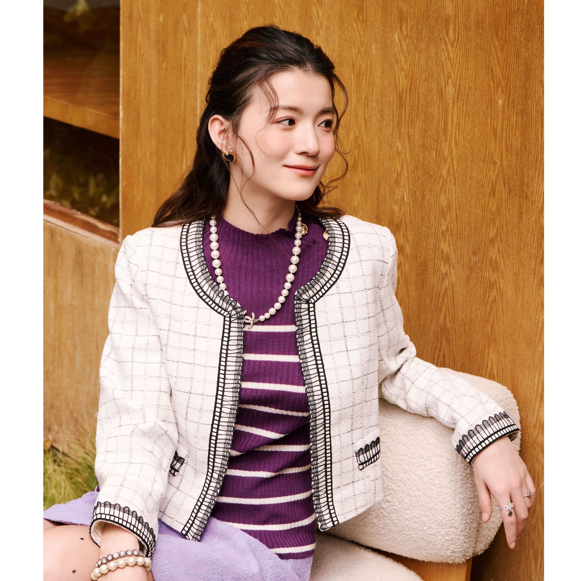 【小余专属】她翼冬季短外套小香风气质时尚法式格纹EF4341353560