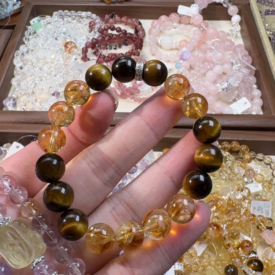 水晶手串未镶嵌敖*黄虎眼黄塔晶