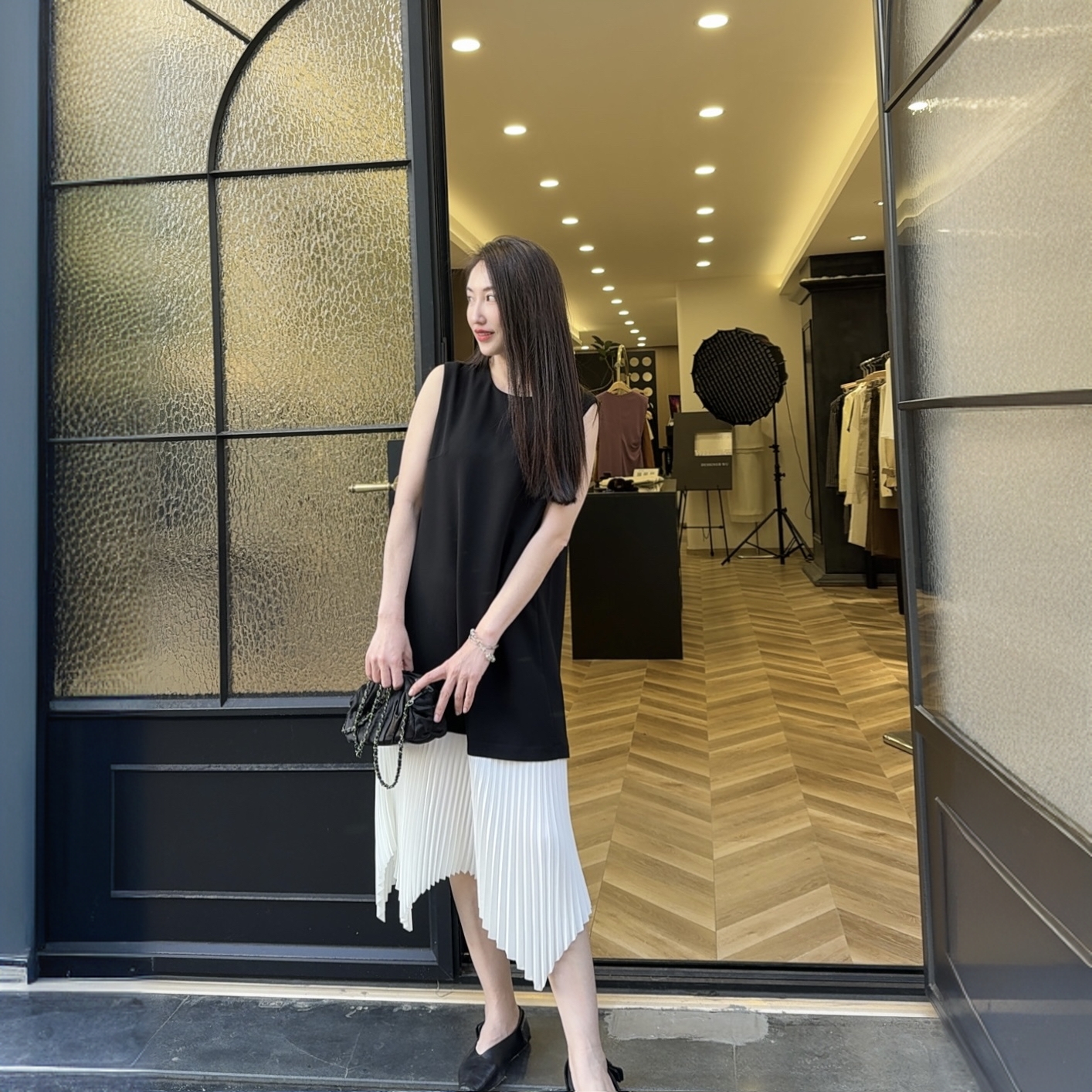 休闲薄款百搭纯色套装中长款半身裙拼接外穿不规则设计感裙子