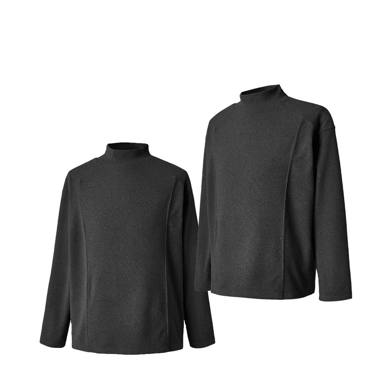 解构内搭拼接半高领长袖T恤男春秋新款保暖宽松青少年德绒打底衫