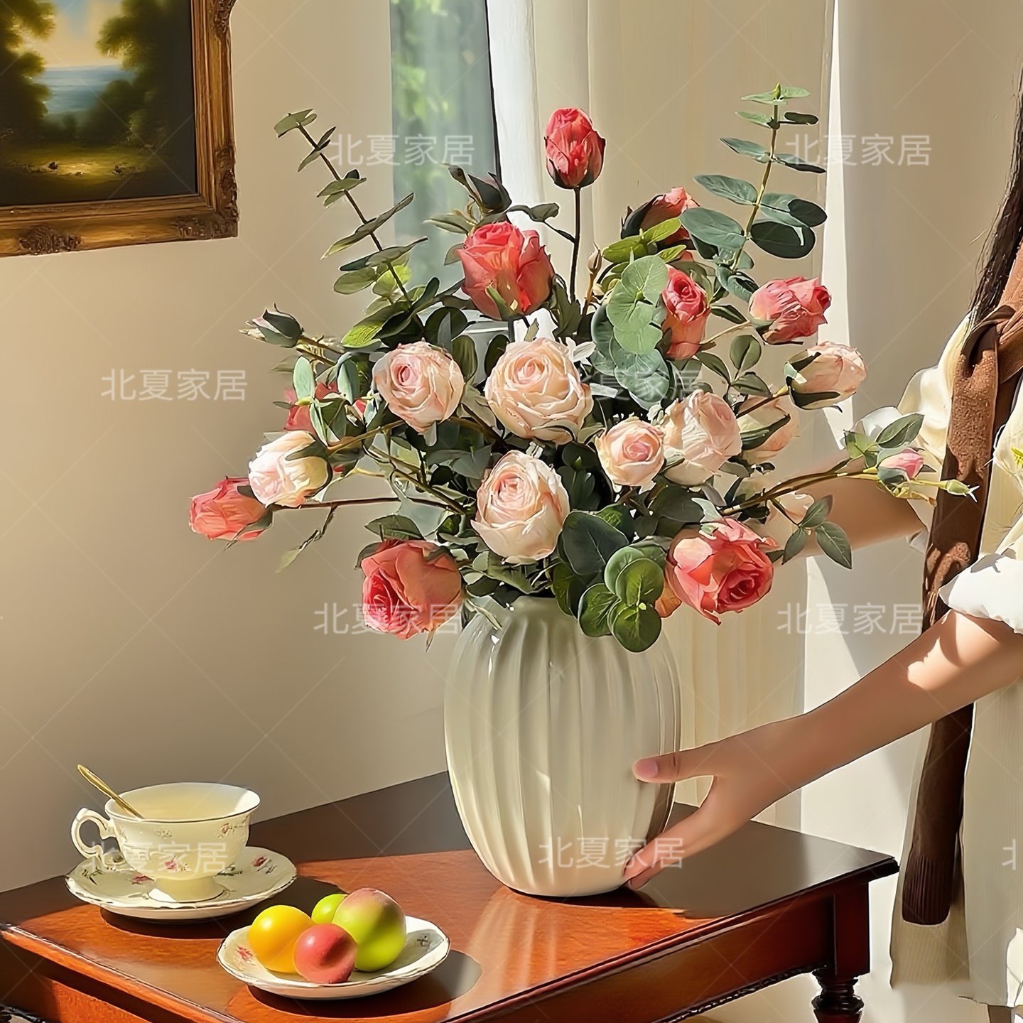 复古玫瑰复古摆件家居客厅餐桌花束干花花样年华客厅仿真花摆件