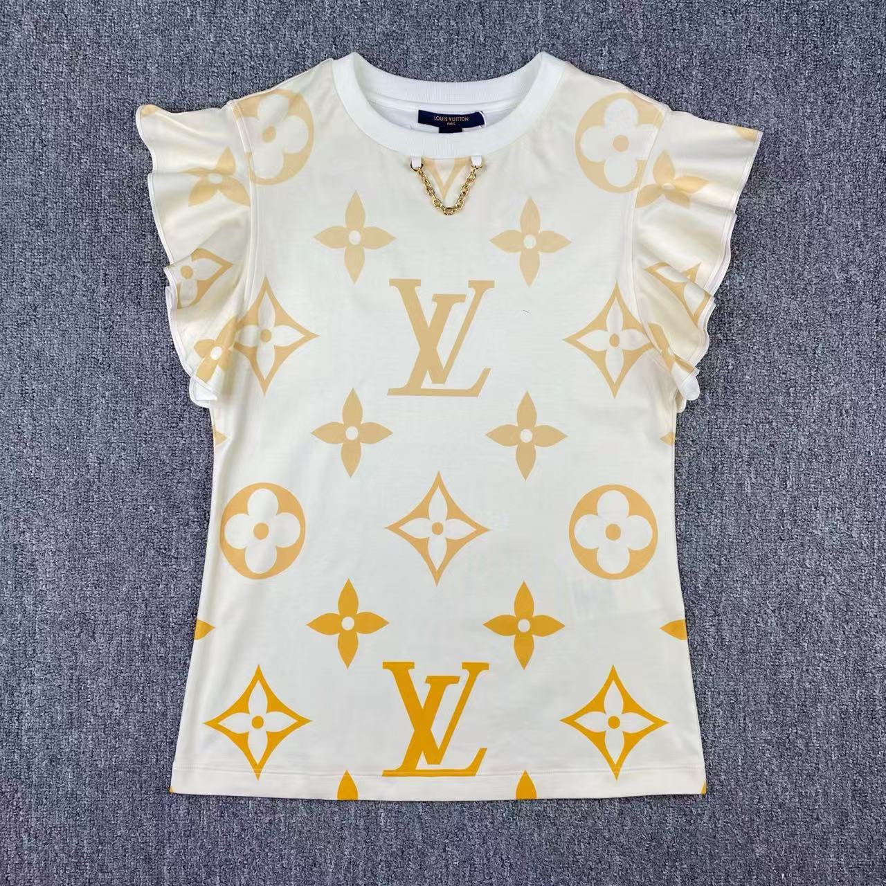 99新 LouisVuitton/路易威登 2511241/S码/大老花满印荷花边短袖