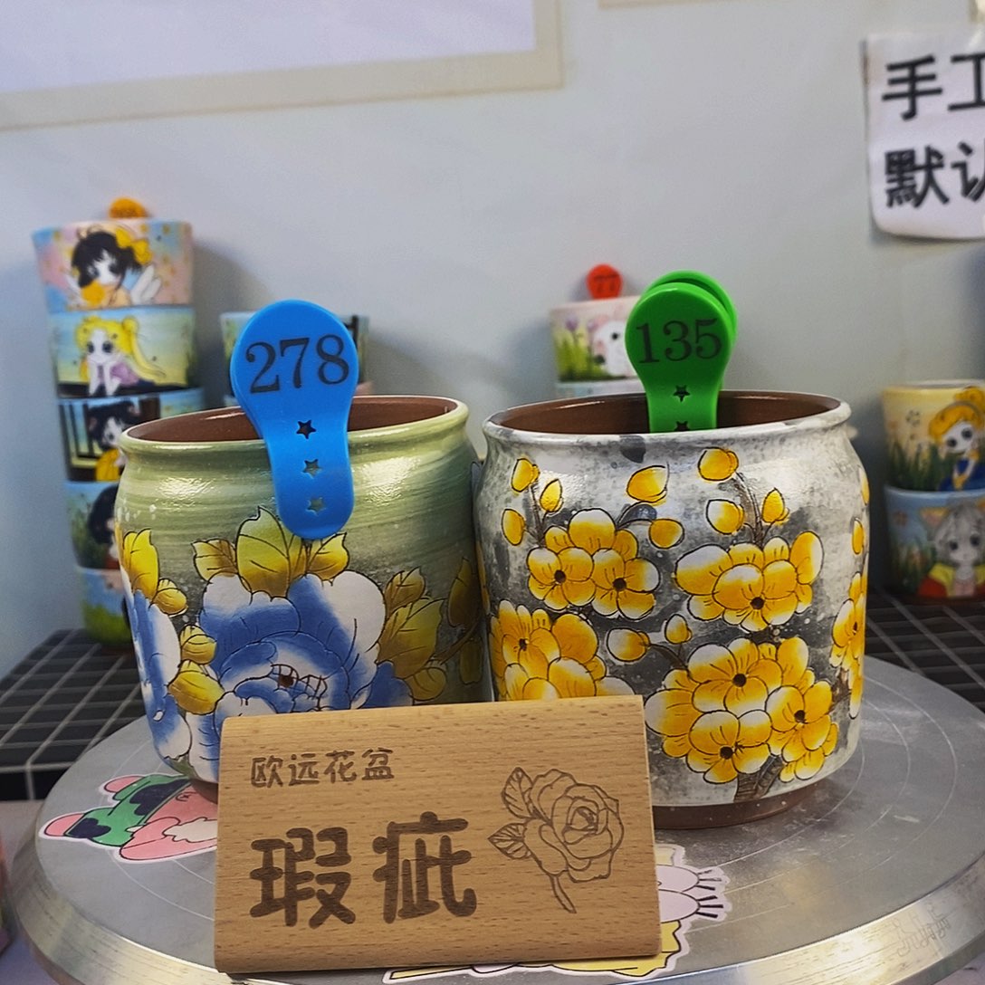 紫砂花盆红陶手绘花盆