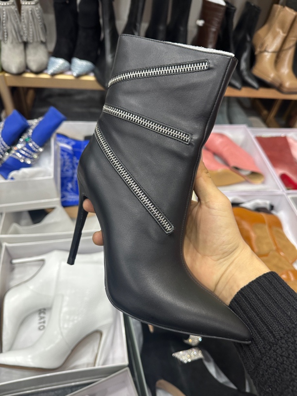 简约高跟（6-8CM）短靴印花黑色时装靴凉靴筒靴绒里网靴