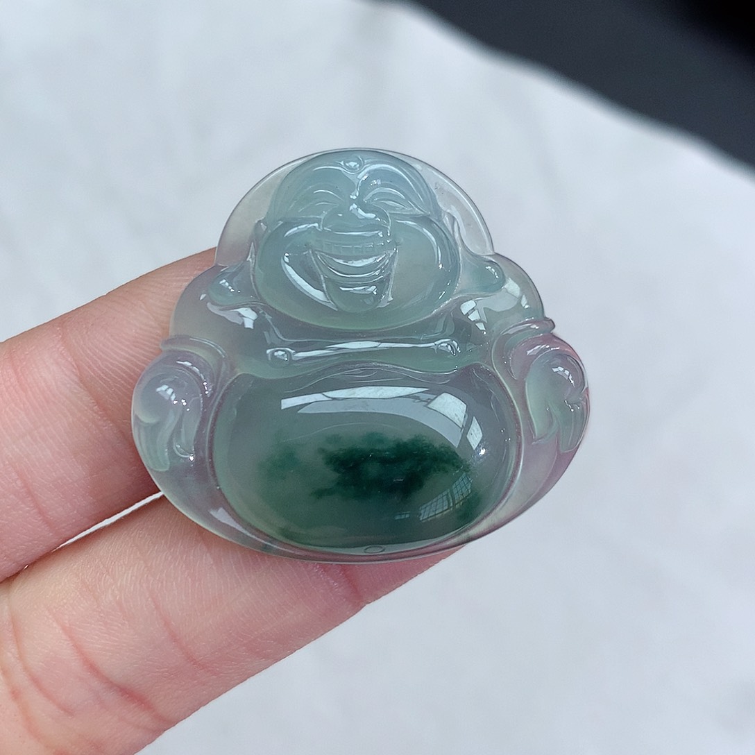 翡翠颈饰未镶嵌冰种飘花一刀切佛公