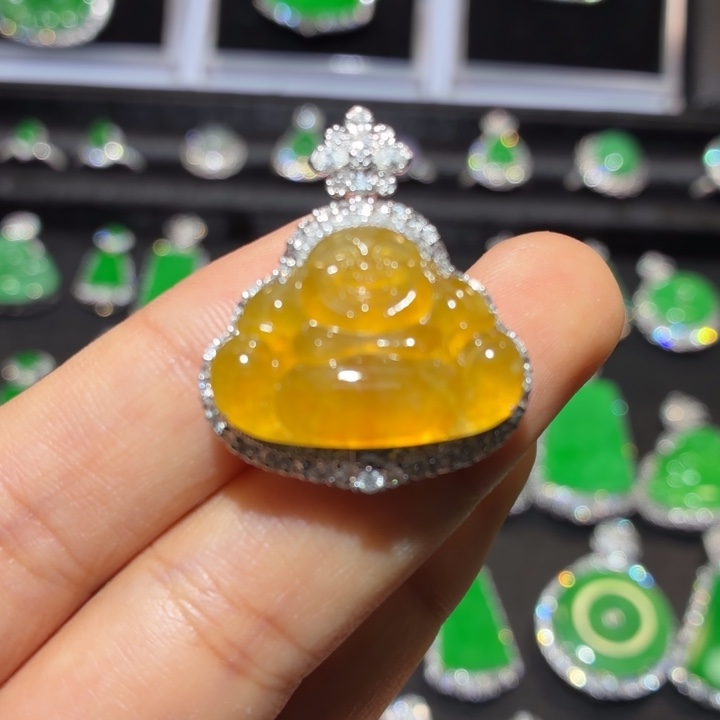 翡翠18K金镶嵌吊坠(不含链)翡翠