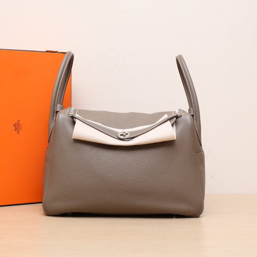 95新 Hermes/爱马仕 小花双双 Lindy 34 大象灰 TC皮 X刻 银扣 包