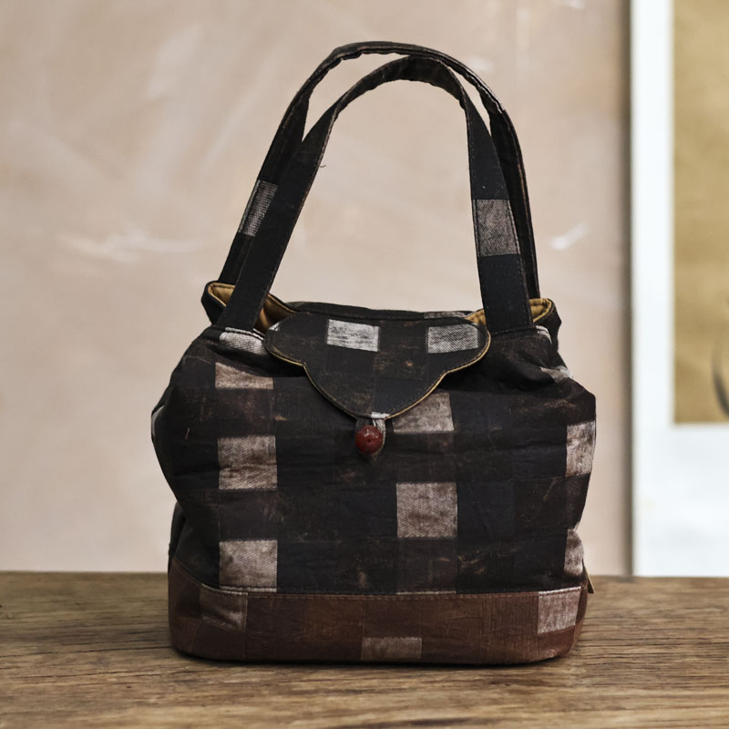 【三山拙垆】<棋盘格>黑色茶事包（慢蓝S0239）