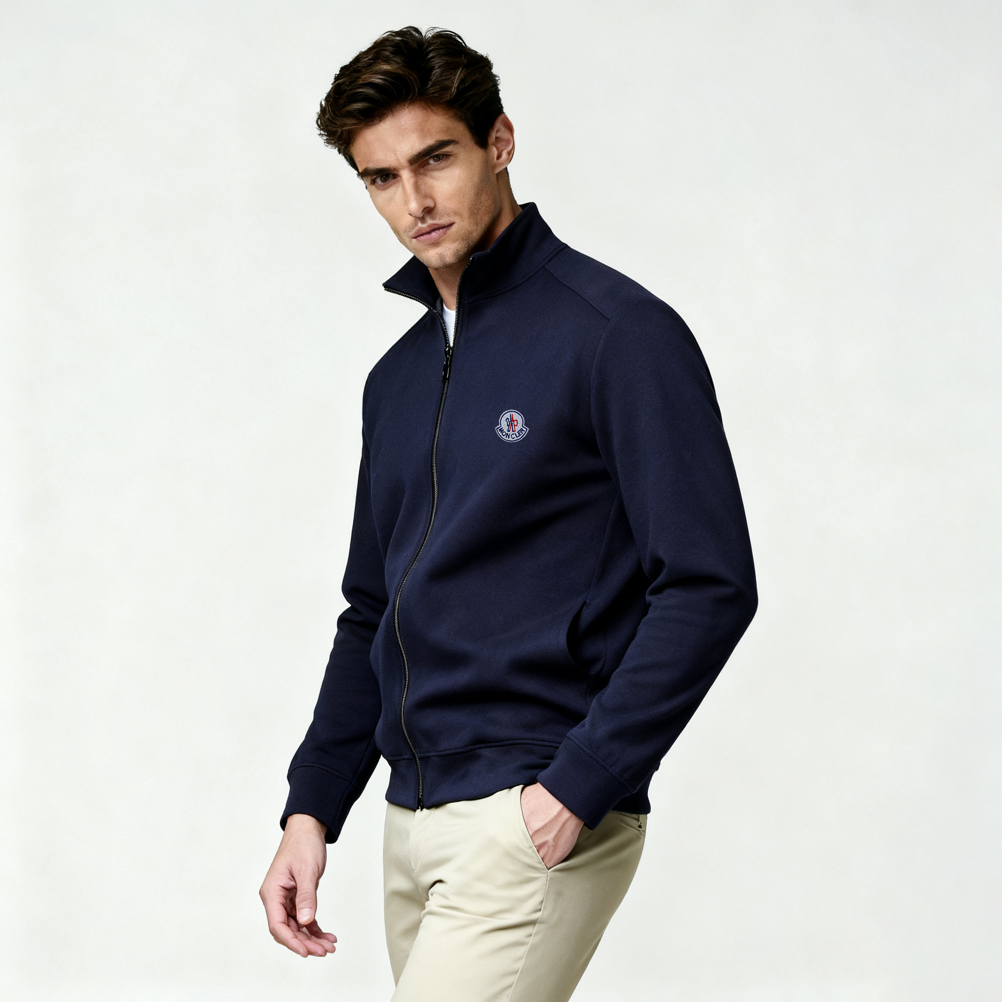 【官方奥特莱斯】品牌折扣蒙家徽标刺绣男士通勤夹克轻便抓绒外套男