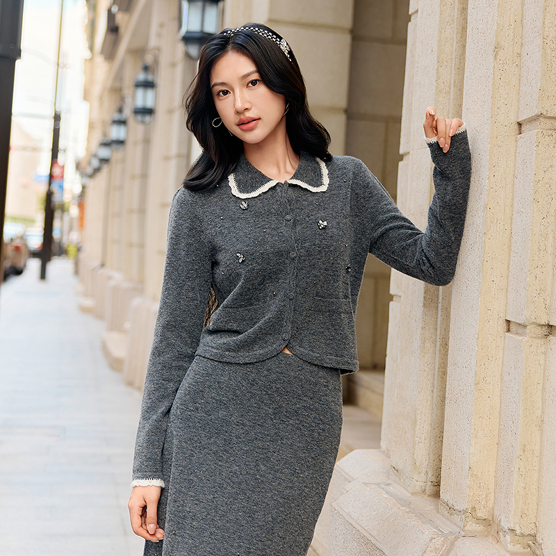 【舒软针织控】复古羊毛针织开衫毛衣外套DOUBLOVE贝爱25冬季新款