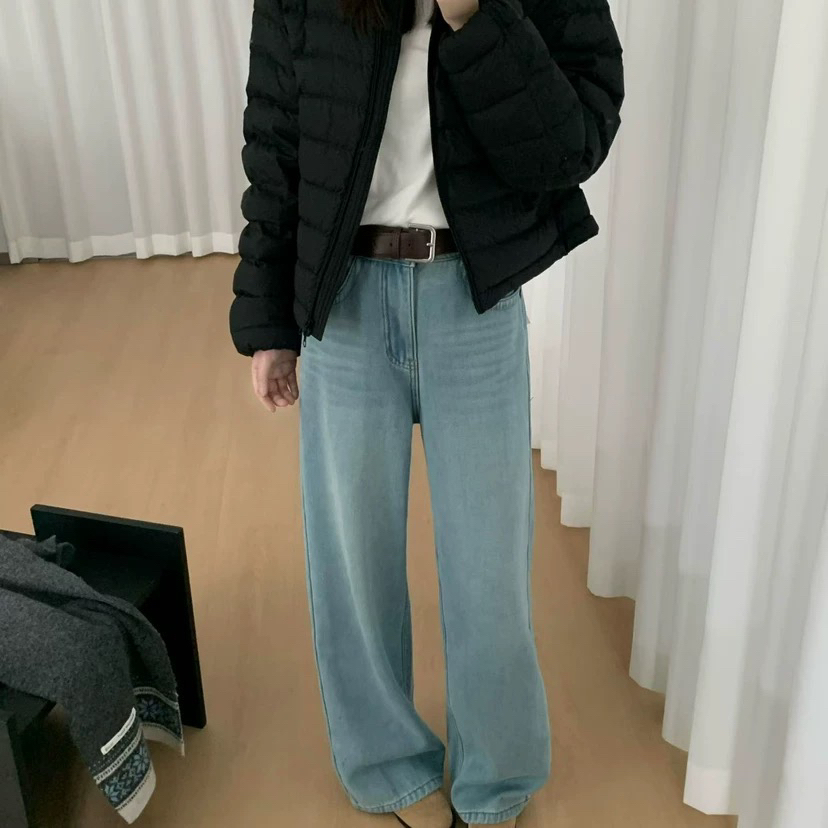 09916 L裤长103 简约时尚保暖阔腿牛仔裤