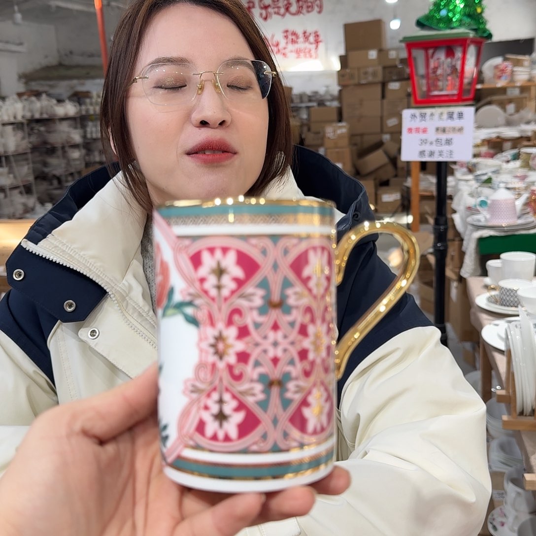 瓷鹅黄原单马克杯一个400ml微瑕
