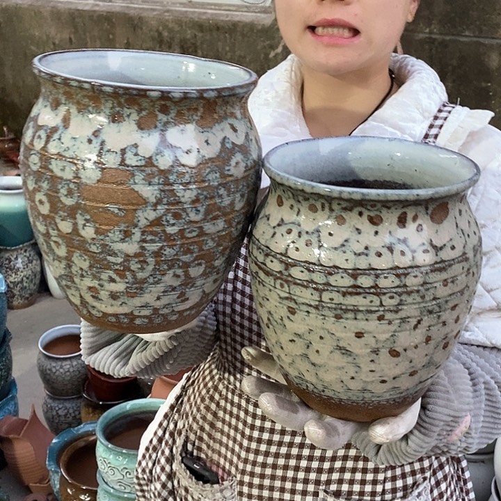 紫砂花盆大瑕疵口17高21瑕疵