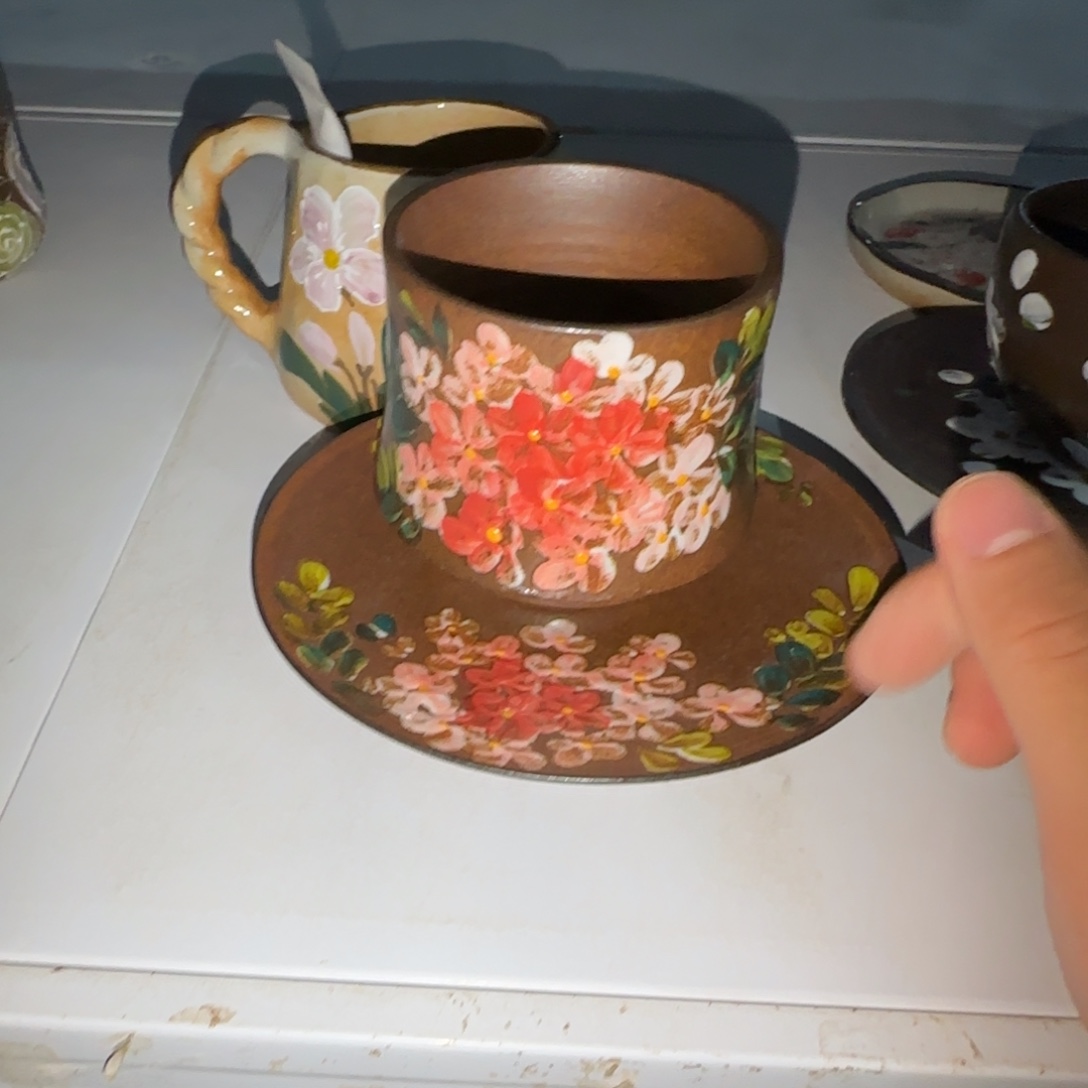 陶瓷双饮款釉下彩咖啡杯