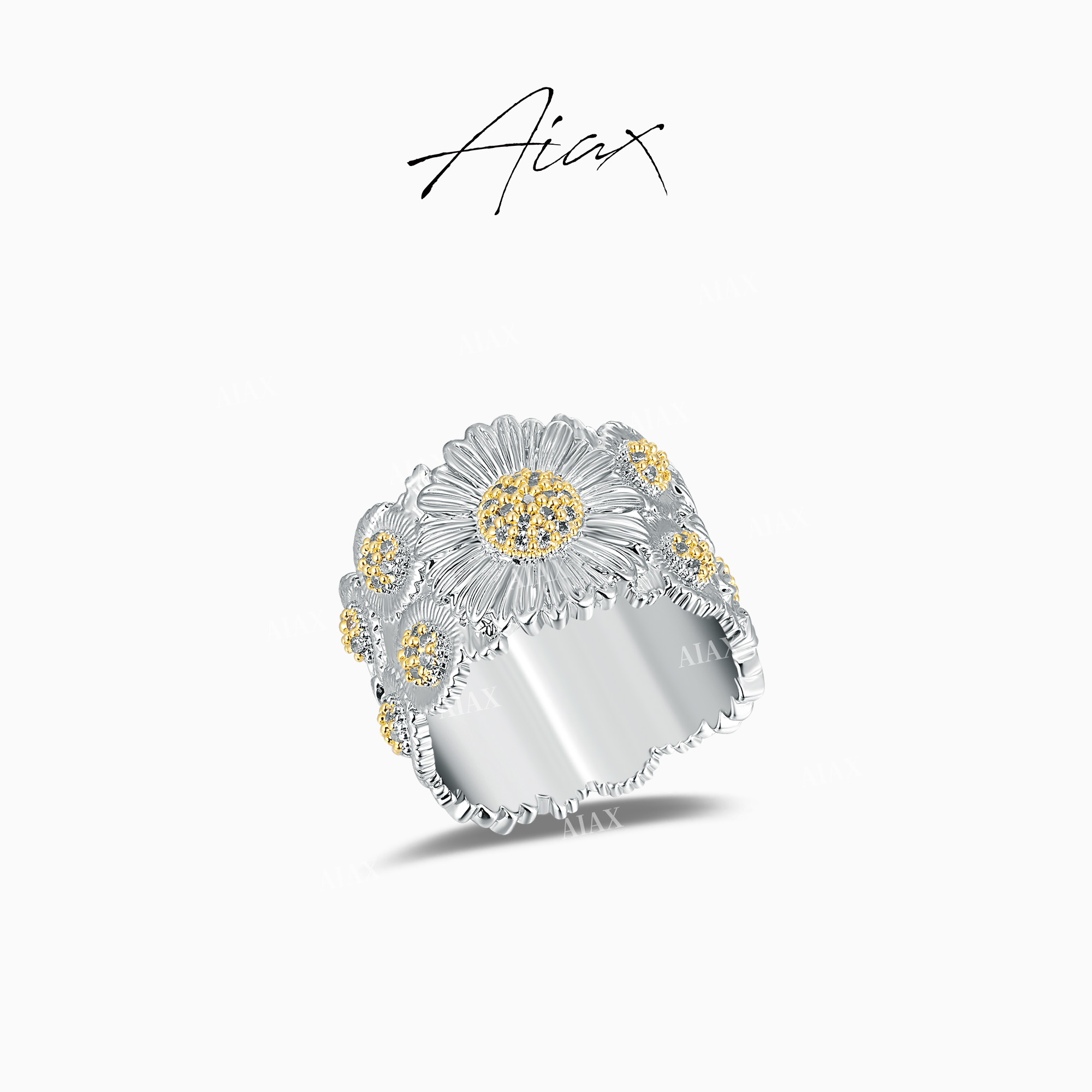 AIAX 镀K金【雏菊】经典时尚手工拉丝小雏菊戒指TSS7339