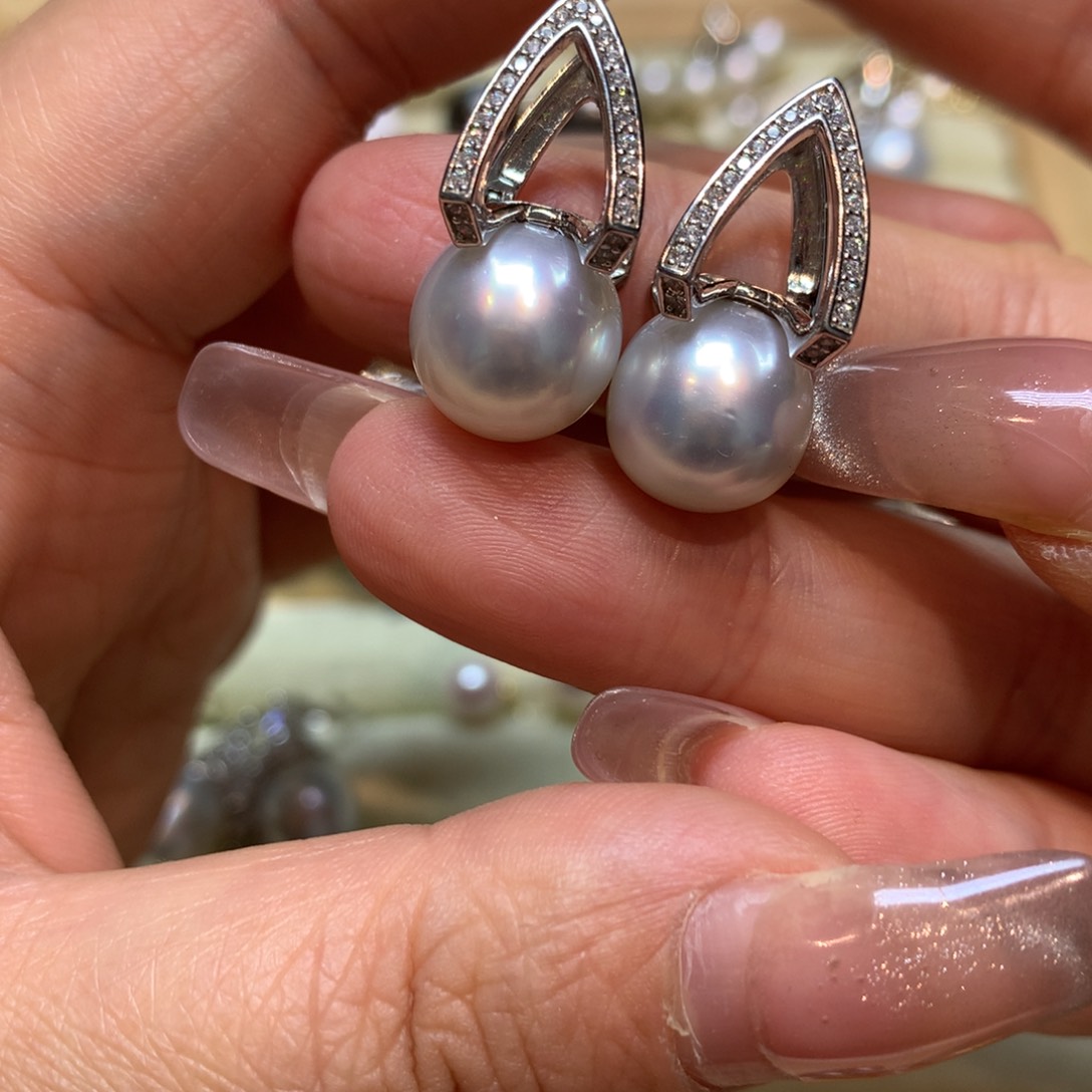 海水珍珠耳饰银S925镶嵌