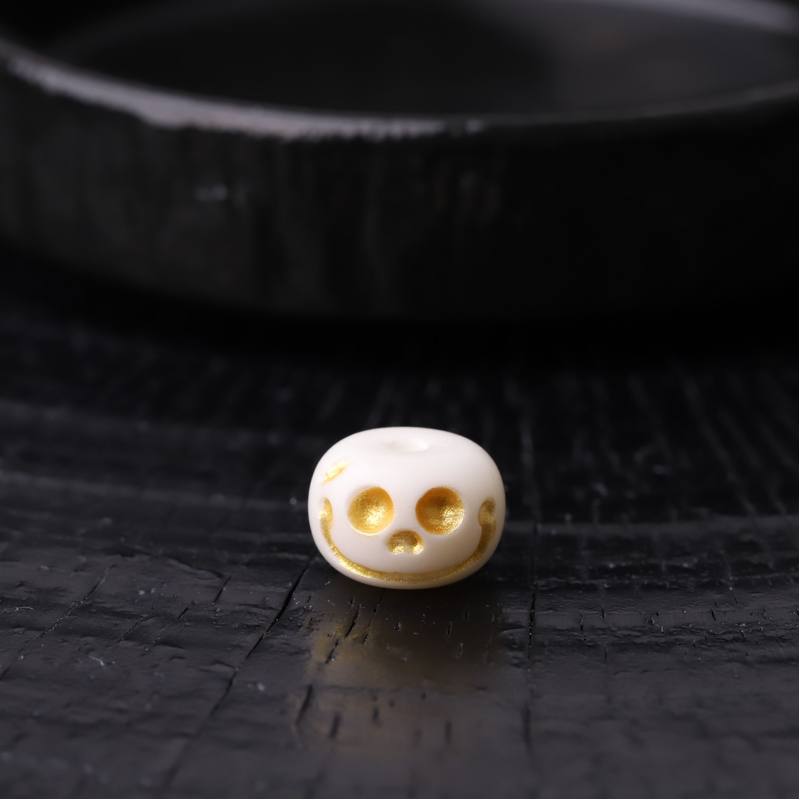 251109 微脱脂牛骨描金粉阿呆（14K）DIY文玩配饰